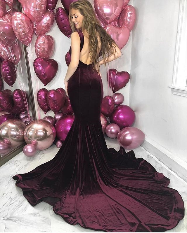 Inexpensive Mermaid Velvet Backless Prom Dress, FC2022