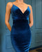 Vintage Straps V-Neck Velvet Mermaid Backless Cheap Prom Dresses, FC2032