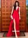 Charming Jersey V-neck A-line Sexy Slit Prom Dresses, FC2042