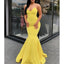 Yellow Mermaid Backless Simple Jersey Prom Dresses, FC2057