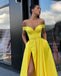 Off Shoulder Yellow A-line Satin Slit Charming Prom Dresses, FC2130