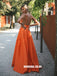 Spaghetti Straps V-neck Satin A-line Backless Charming Prom Dresses, FC2298