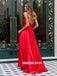 Elegant Red A-line Backless V-neck Prom Dress with Pockets, FC2407