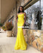 Spaghetti Straps Yellow Mermaid Lace Backless Prom Dresses, FC2439