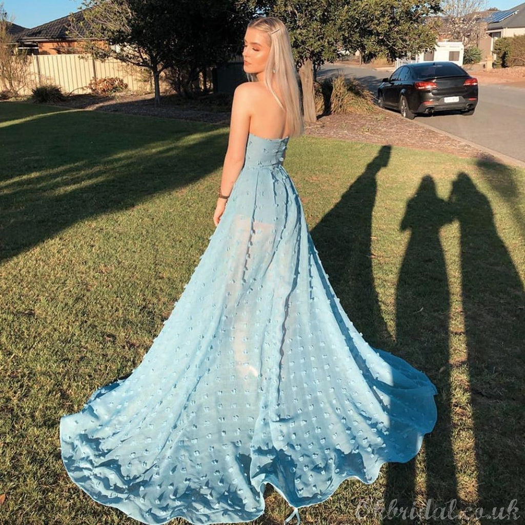 Sexy See Through Slit A-line Backless Applique Prom Dress, FC4002