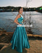 Two Pieces A-Line Satin Prom Dresses, OPen-Back Sleeveless Prom Dresses, KX1004