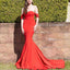 Red Off shoulder Mermaid Backless Sexy Jersey Sweetheart Prom Dresses, FC1370