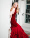 Gorgeous Velvet Mermaid One-Shoulder Backless Organza Prom Dresses, FC5360