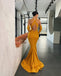 Sexy Mermaid Open-back Soft Satin Long Spaghetti Straps Prom Dresses, FC5922
