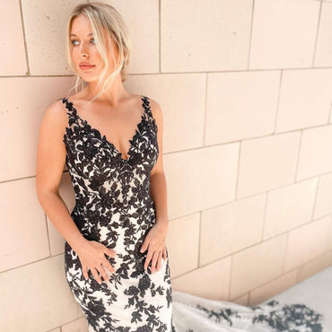 Stunning Mermaid Lace V-neck Backless Sexy Prom Dresses, FC6487