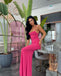 Pink Spaghetti Straps Mermaid Backless Long Jersey Prom Dresses, FC7007