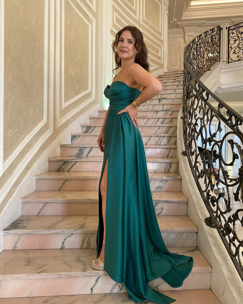 Sexy One-shoulder Mermaid Soft Satin Slit Prom Dresses, FC7010