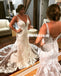 Long Lace Mermaid Backless Tulle Charming Wedding Dresses, KX1271
