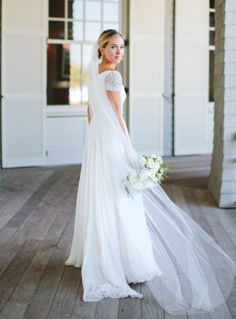 Honest A-Line Cap Sleeve Chiffon Cheap Beaded Wedding Dresses, FC1655