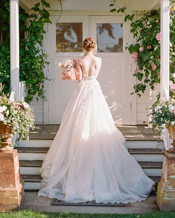 Spaghetti Straps Chiffon Backless A-Line Applique Wedding Dresses, FC1905