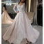 Charming Long Sleeveless Lace A-line Satin Backless Beaded Long Wedding Dress, FC1961